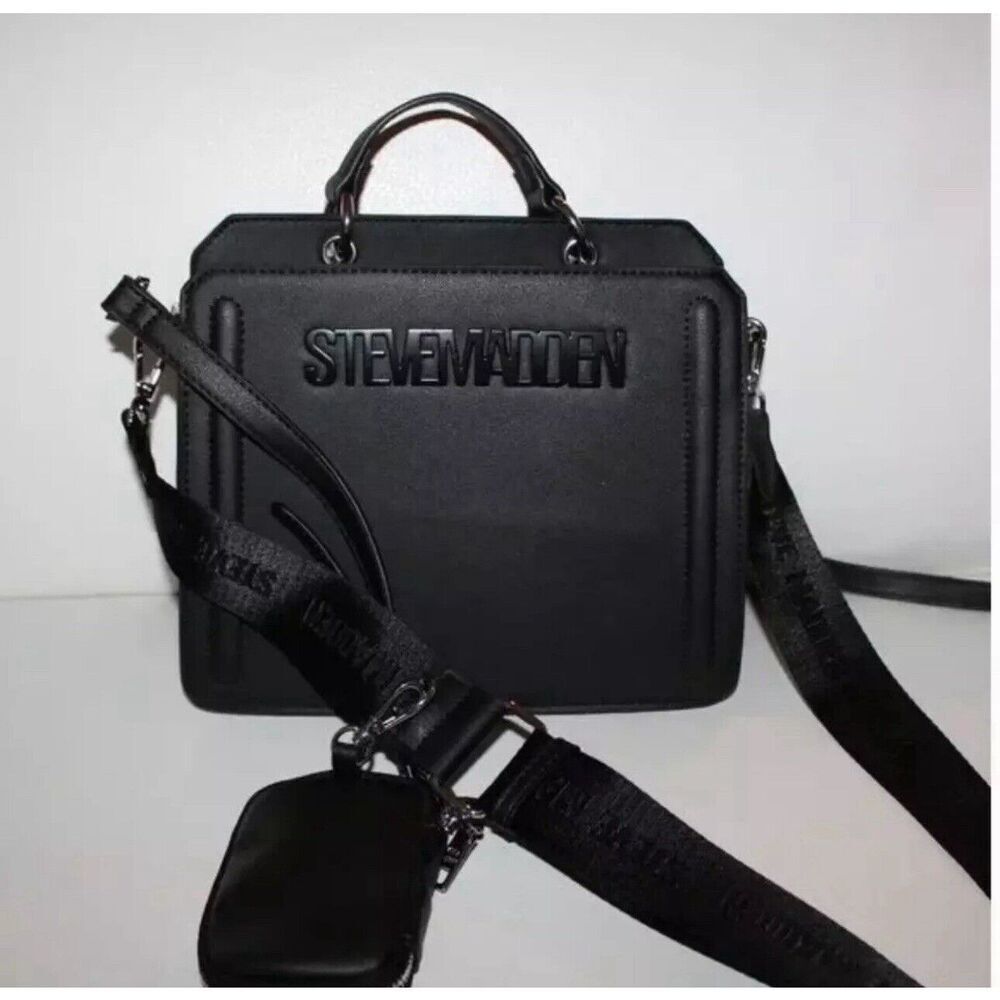 NWT STEVE MADDEN BEVELYN SATCHEL CROSSBODY BAG W AIR POD CASE BLACK TIK TOK
